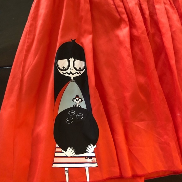 ♥️ Little Marc Jacobs ♥️ Red Cotton Skirt Big Eyed Girl Bowling Girl 12 Pleated - Picture 2 of 5